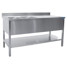 SARO Plonge inox 2 bacs, à gauche - profondeur 600 mm, 1200 mm