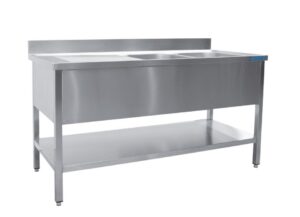 SARO Plonge inox 2 bacs, à droite - profondeur 600 mm, 1400 mm