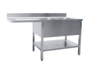 SARO Plonge inox sur placard 2 bacs, à droite - profondeur 600 mm, 2000 mm