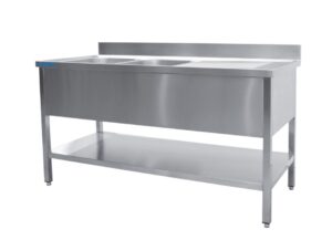 SARO Plonge inox 2 bacs, à gauche - profondeur 700 mm, 1400 mm