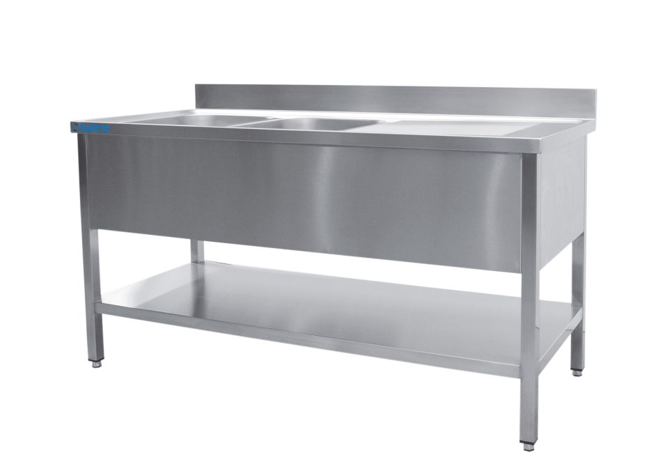 SARO Plonge inox 2 bacs, à gauche - profondeur 700 mm, 1400 mm