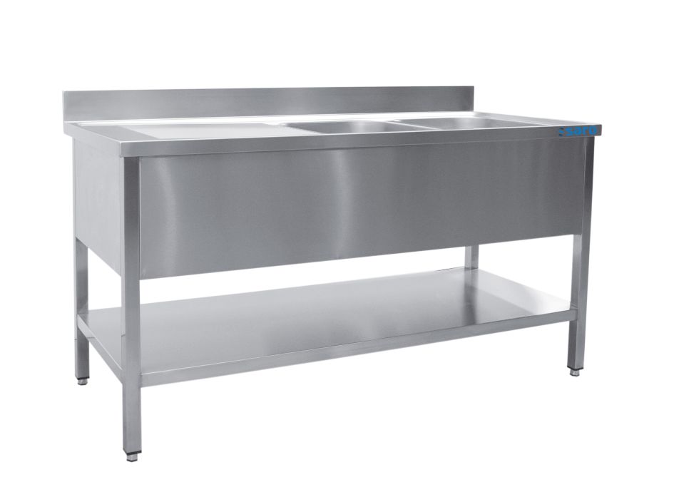 SARO Plonge inox 2 bacs, à droite - profondeur 700 mm, 1600 mm