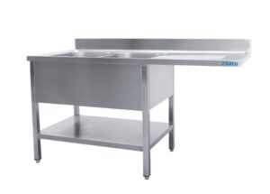 SARO Plonge inox sur placard 2 bacs, à gauche - profondeur 700 mm, 1600 mm