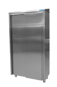SARO Armoire haute inox avec 3 étagères et 2 portes coulissantes, 1000 mm