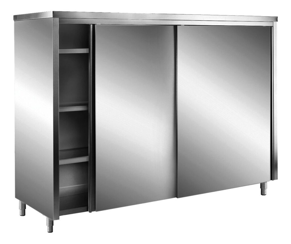 SARO Stainless steel storage cabinets with sliding doors AISI 430, flat roof, 2000x700